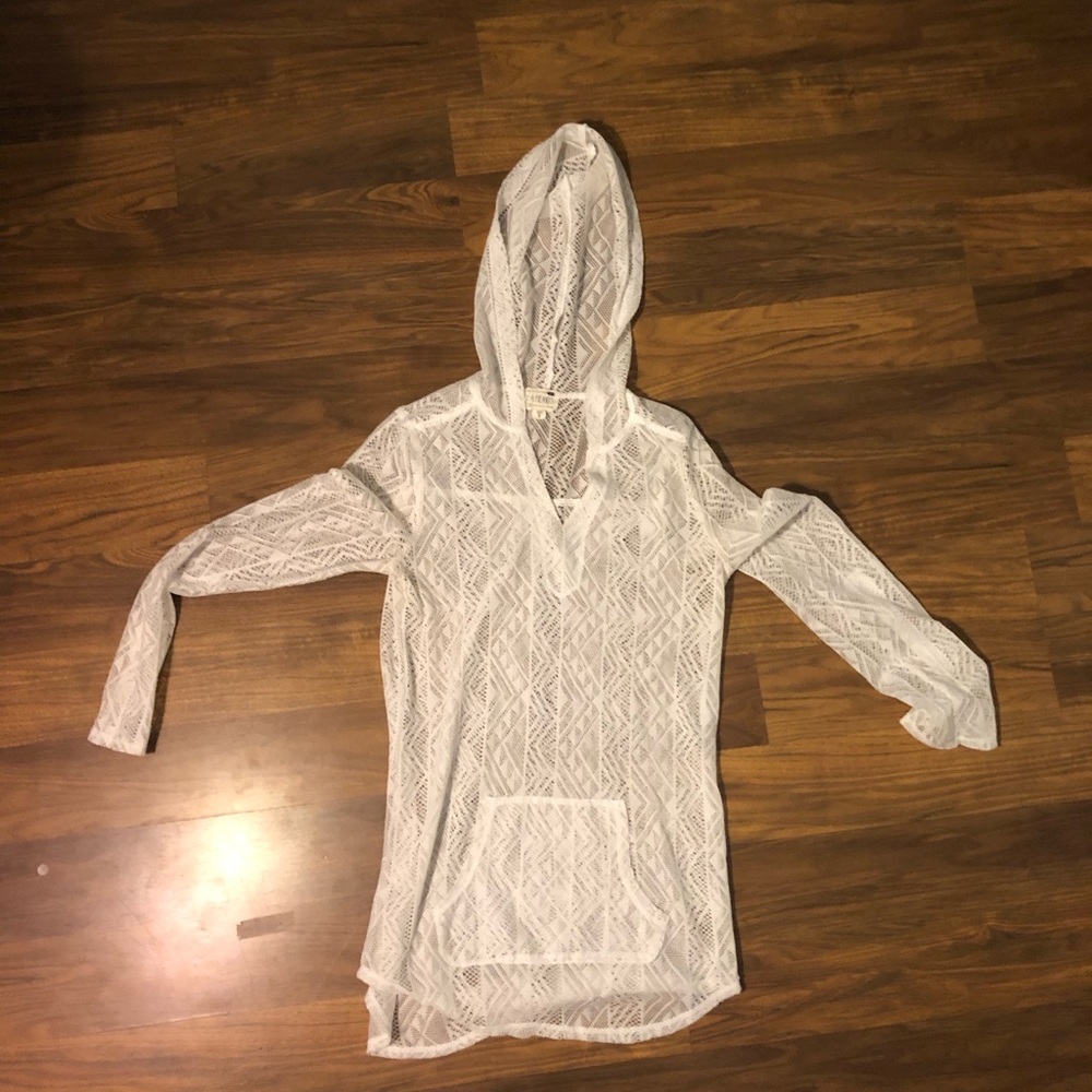LA Hearts Hooded Wooven Cover Up Sweatshirt